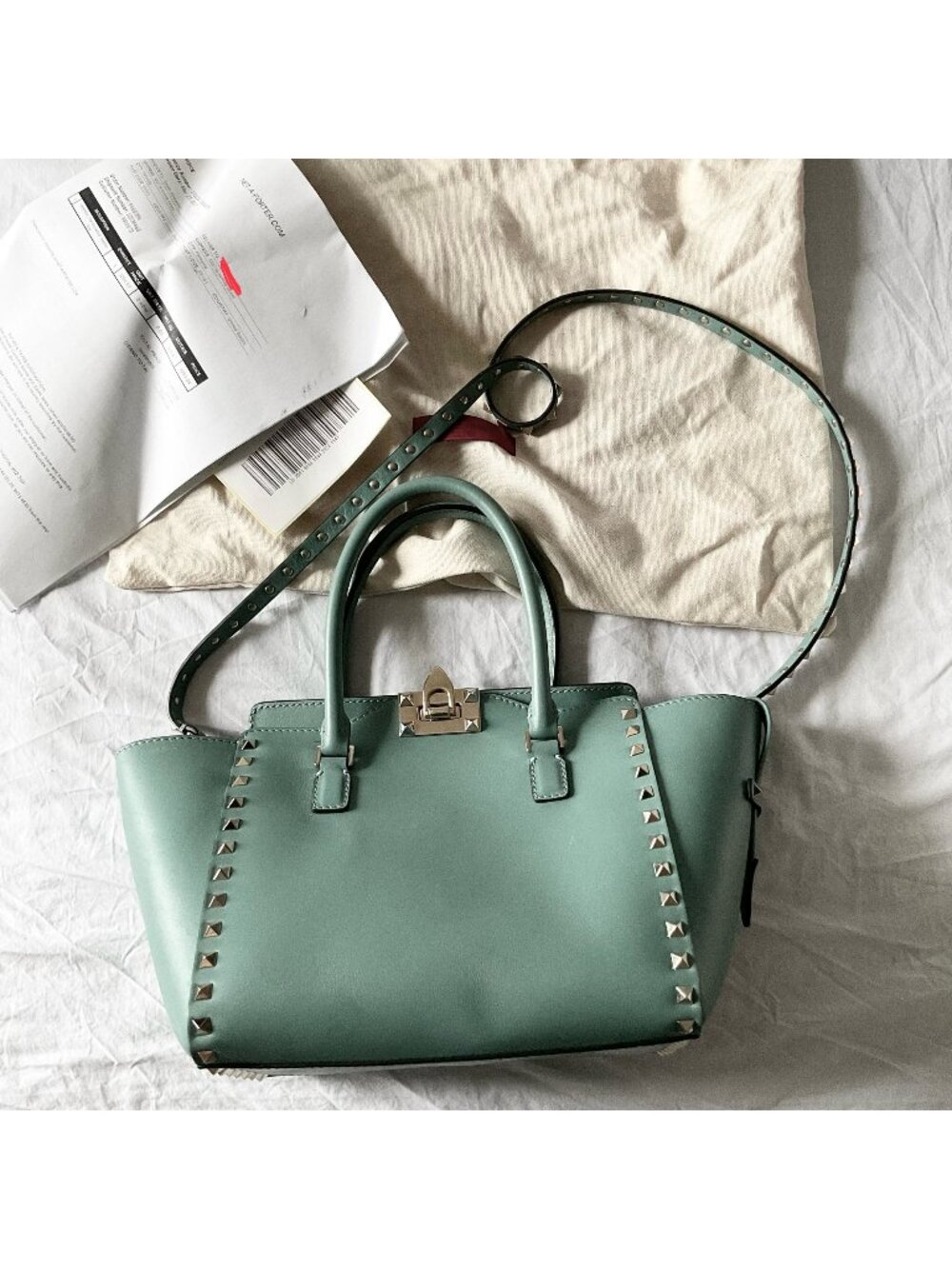 Valentino Garavani Rockstud Top Handle bag purse mini turquoise blue w/receipt